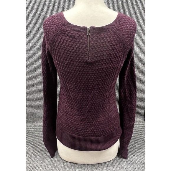 American Eagle Outfitters Sweater Women Medium Red Burgundy Open Knit Zip Casual - Picture 6 of 15